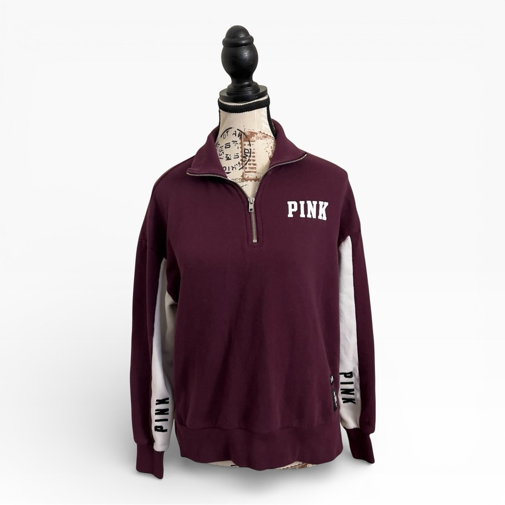 Victoria's Secret PINK Half Zip Sweatshirt Women’s XS Burgundy Logo Colorblock